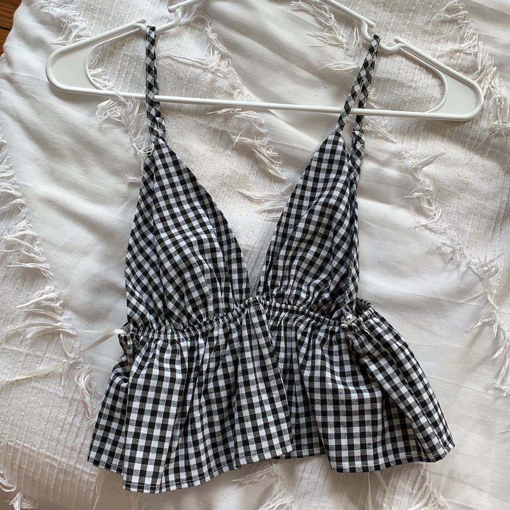 Black and white peplum top